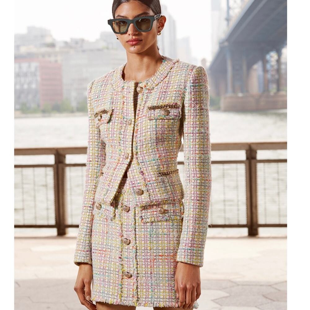 Generation Love Women's Kristen Chain Tweed Blazer In Rainbow size M DRM